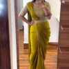 YELLOW BOLLYWOOD SAREE WITH READYMADE BLOUSE