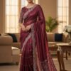 CLASSY MAROON JIMMY CHOO SAREE WITH READYMADE BLOUSE