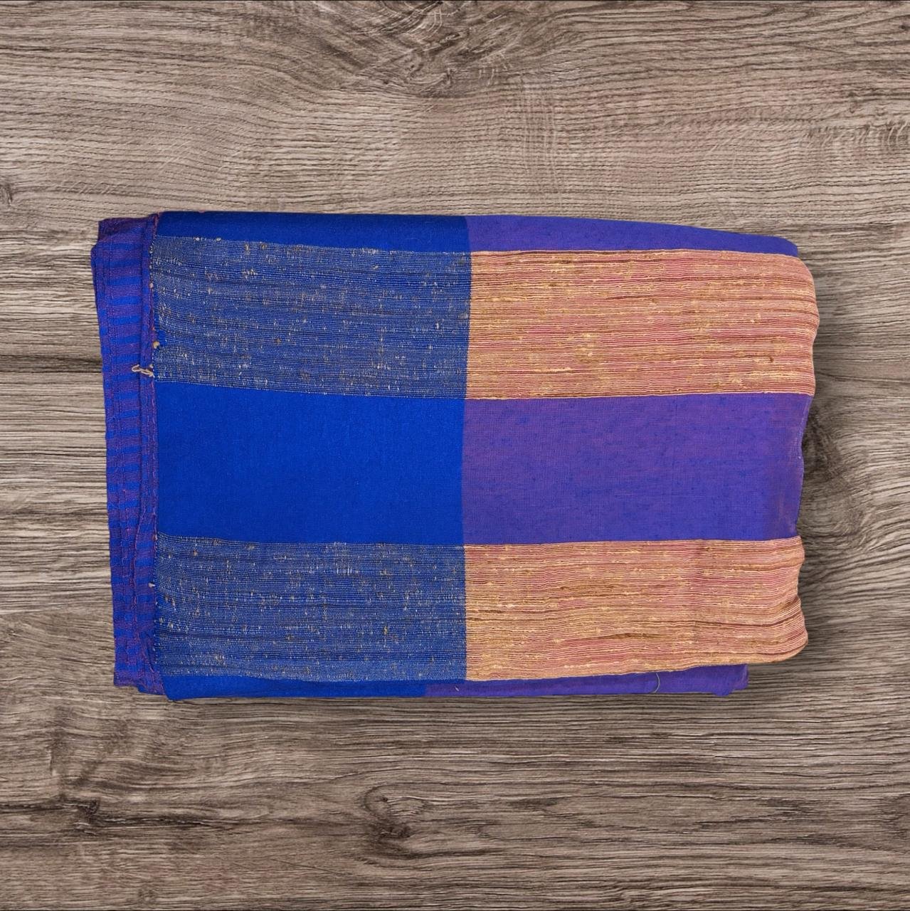 CREAM COLORED AND DARK BLUE COTTON SAREE