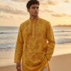 YELLOW SILK MIX GENTS KURTA