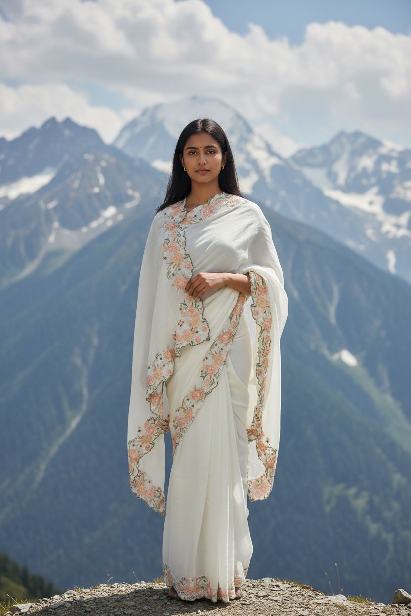 WHITE FLORAL PRINT JIMMY CHOO SAREE