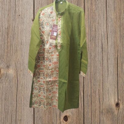PARROT GREEN COLOUR KURTA WITH BENGALI PRINT FOR PARTY WEAR & FESTIVE WEAR