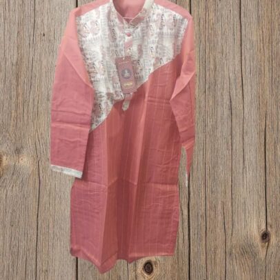 PEACH GENTS KURTA WITH EMBROIDERY AROUND THE NECK
