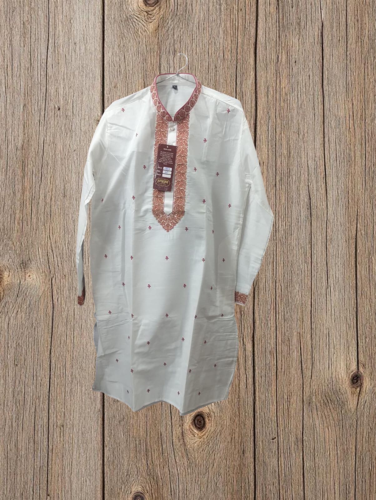 WHITE GENTS KURTA WITH RED WORK