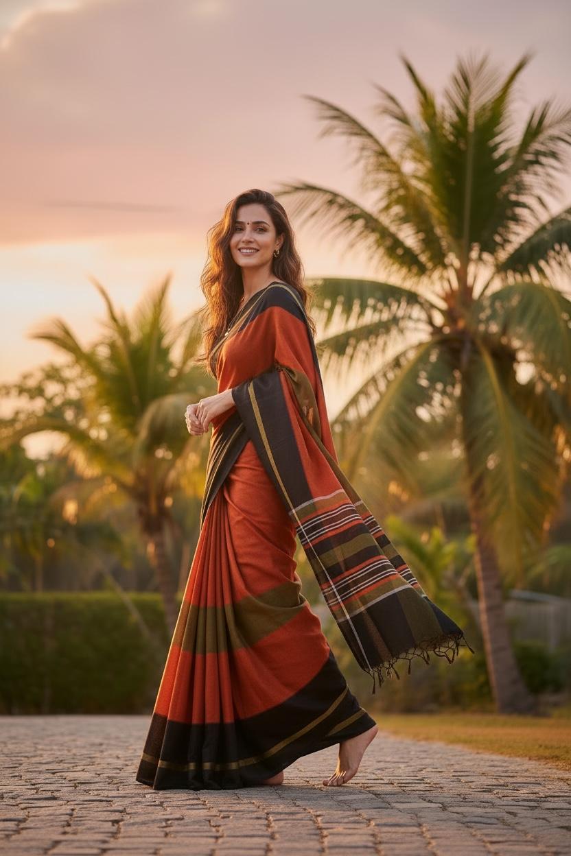 Black Print Multi-color Handloom Saree