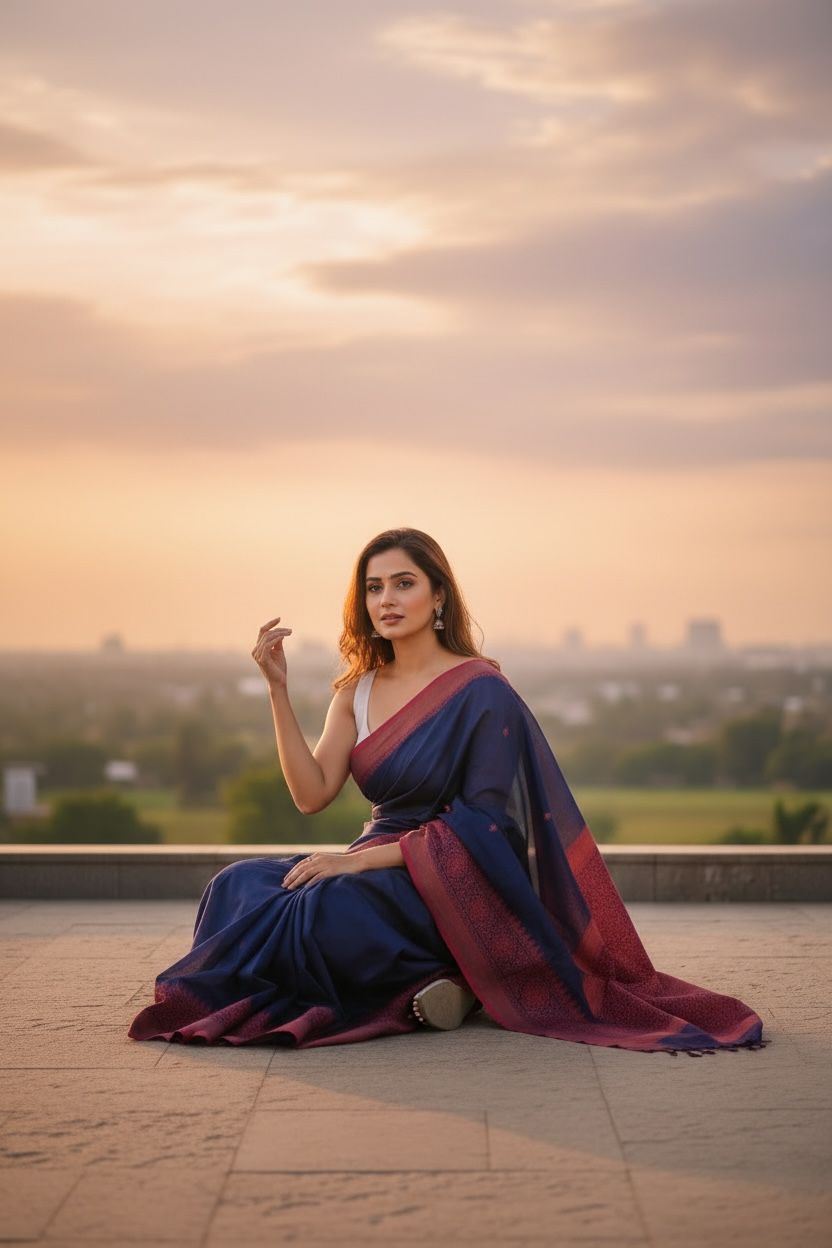 Blue and Pink Handloom Saree