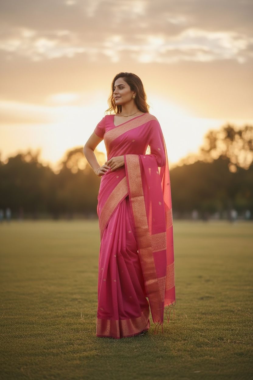Elegant Pink Color Saree with Booty work in Pink
