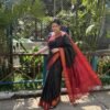 BLACK AND RED BORDERED HANDLOOM COTTON SAREE